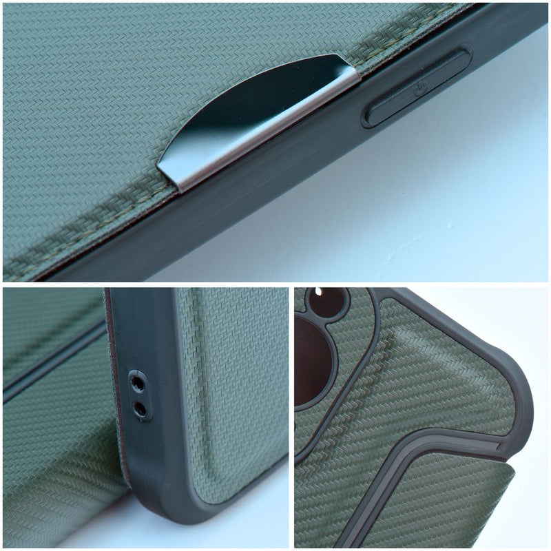 Schützen Sie Ihr Samsung Galaxy A56 mit dem Razor Book Case: elegant, robust, mit Magnetverschluss und extra Kamera-Schutz. Ideal für Kreditkarten und Notizen. Stylishes Carbon-Design für optimalen Handy-Schutz.