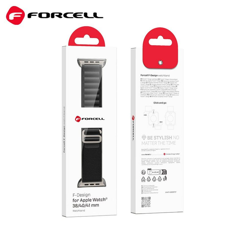 Der FORCELL F-DESIGN FA13 Strap in Schwarz ist ein eleganter und robuster Uhrenarmband für die Apple Watch, kompatibel mit den Größen 42, 44, 45 und 49 mm. Ideal für einen stilvollen und funktionalen Look.