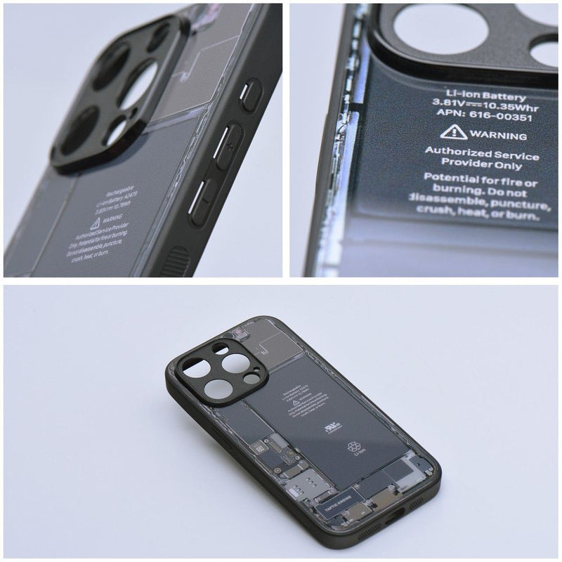 Entdecken Sie das innovative Design 2 unserer Schutzhülle für das iPhone 15 Pro: eine transparente Abdeckung, die die futuristische Ästhetik des Innenlebens Ihres Smartphones zur Schau stellt. Erleben Sie die perfekte Kombination aus Schutz und modernem Style.