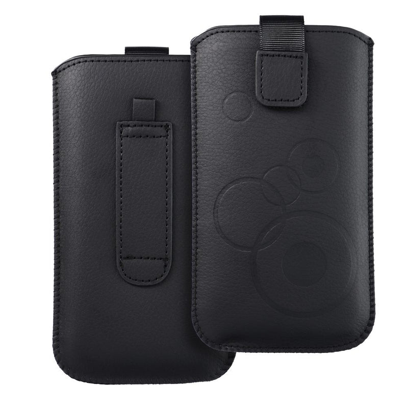 Entdecken Sie die Forcell Deko Universal Tasche für Mobiltelefone: elegant, aus Öko-Leder, mit Klettverschluss und Wildleder-Innenfutter für optimalen Schutz. Verfügbar in Schwarz, perfekt für diverse Modelle (133 x 78 mm).