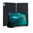Schutzhülle für das Apple iPad Air 10.9 (5. Generation, 2022) und iPad Air 10.9 (4. Generation, 2020) in elegantem Schwarz. Diese Hülle bietet optimalen Schutz vor Kratzern und Stößen und verfügt über einen praktischen Standfuß für komfortables Arbeiten und Surfen. Ideal für jeden, der sein iPad stilvoll und sicher nutzen möchte.