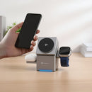 Laden Sie iPhone®, Apple Watch® & AirPods® gleichzeitig mit dem F-Energy Rotation Cube! Entdecken Sie kabelloses Laden mit MagSafe, 360° Rotation für perfekte Sicht und Qi2-Technologie für effizientes Andocken. Maximaler Komfort ohne Kabelsalat.