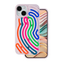 Schutzhülle für das Apple iPhone 15 in einem trendigen Rosa mit bunten, wellenförmigen Akzenten aus Silikon. Diese schicke Hülle schützt nicht nur Ihr Smartphone, sondern verleiht ihm auch einen einzigartigen, stylischen Look. Ideal für alle, die Design und Funktionalität kombinieren möchten!