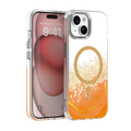 Schutzhülle für das Apple iPhone 15 in strahlendem Orange. Mit ihrem eleganten Design und funkelnden Akzenten bietet sie nicht nur Schutz, sondern auch einen trendigen Look. Ideal für alle, die ihr Smartphone stilvoll und sicher verwahren möchten.
