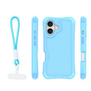 Schutzhülle für das Apple iPhone 16 in einem attraktiven Blau. Diese robuste Hülle schützt Ihr Smartphone zuverlässig und verleiht ihm gleichzeitig einen stylishen Look. Ideal für den täglichen Gebrauch, mit praktischer Handschlaufe für zusätzlichen Komfort.
