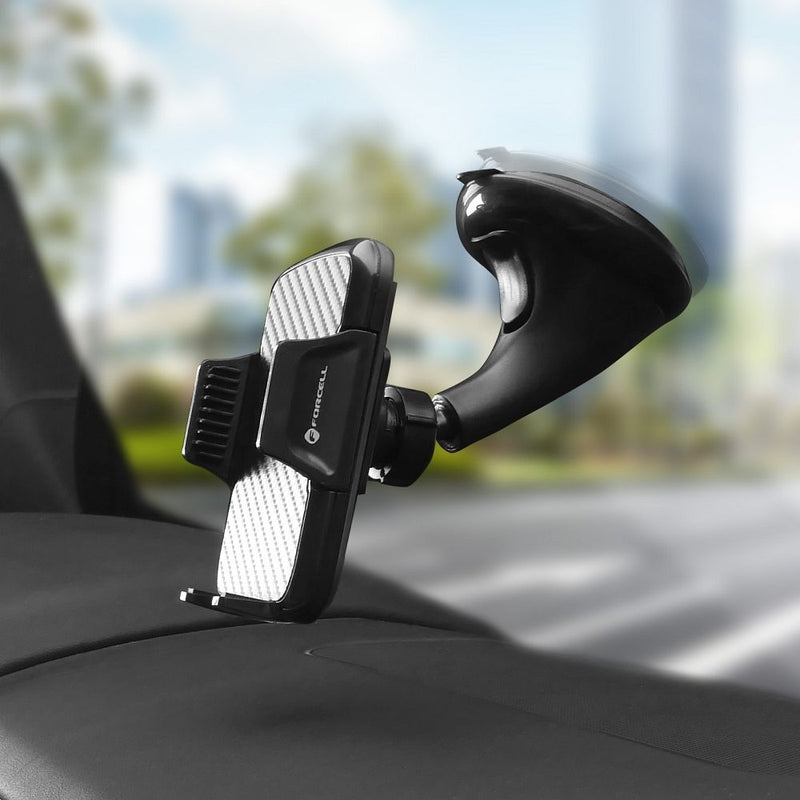 Die universelle KFZ-Halterung, verstellbar und mit elegantem Carbon-Motiv, ist ideal für jedes Fahrzeug. Kompatibel mit Geräten von 3-6 Zoll, unterstützt 360° Rotation. Sicherer Halt durch Saugnapf mit Verriegelungsclip. Optimal für Navigation und Freisprechfunktion.