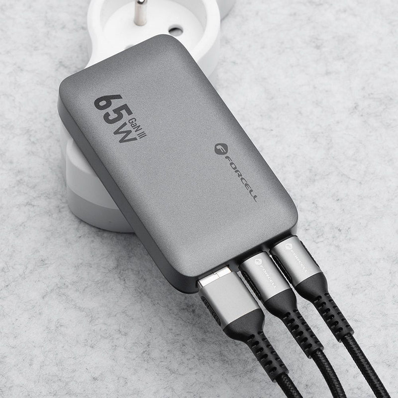 Entdecken Sie den Reiselader 65W PD mit Quick Charge 4.0 und GaN III Technologie. Schnelles und sicheres Aufladen für Smartphones, Tablets, Laptops mit 1x USB und 2x USB-C. Optimal für unterwegs!