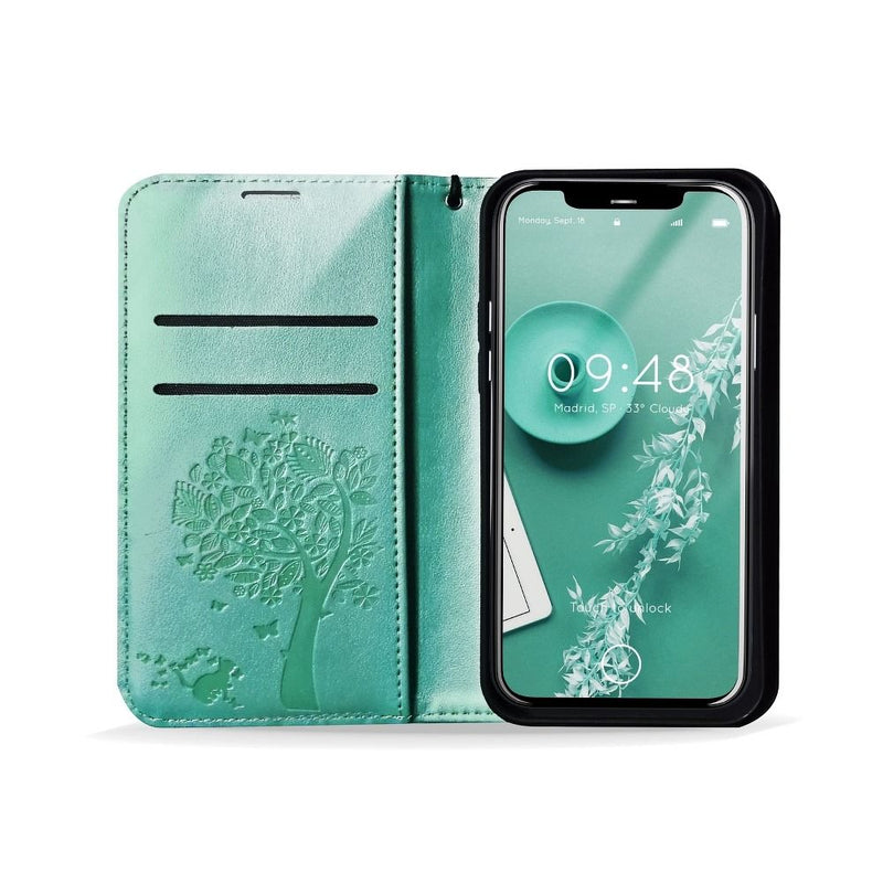 Diese stilvolle grüne Handytasche mit einzigartigem Blumen- und Naturmuster bietet perfekten Schutz für das Samsung Galaxy A52 5G / A52 LTE. Mit ihrer praktischen Klappfunktion und den Kartenfächern verbindet sie Design und Funktionalität für den alltäglichen Gebrauch.