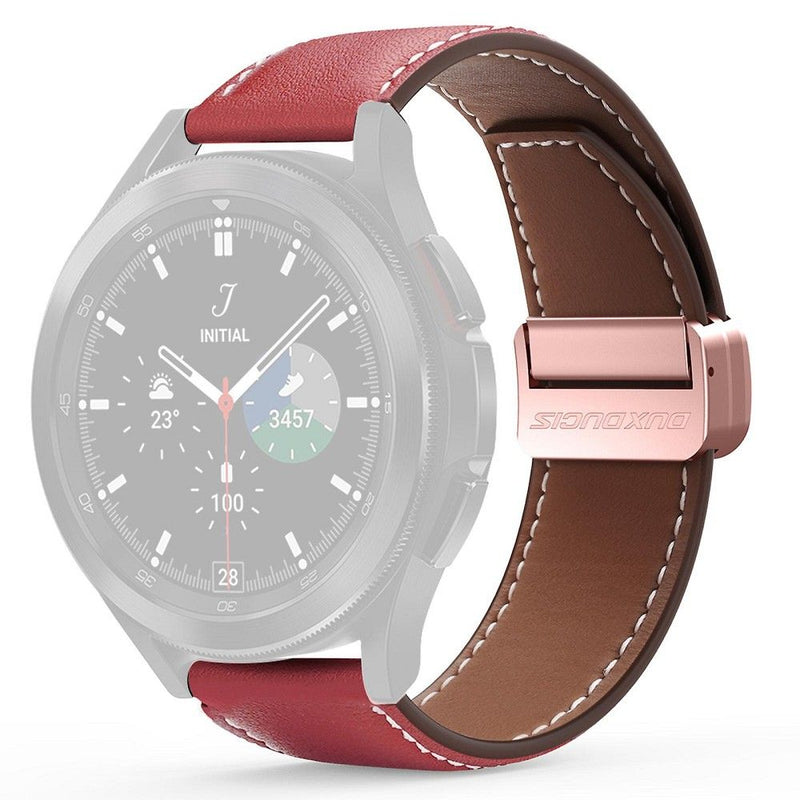 Verleihen Sie Ihrer Apple Watch mit dem DUX DUCIS strap YA in Rot einen Hauch von Eleganz. Dieses hochwertige Echtlederarmband ist kompatibel mit den Apple Watch Größen 42, 44, 45 und 49 mm, bietet einen bequemen Sitz und verleiht jedem Outfit einen edlen Touch.