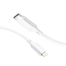 Das Bild zeigt eine Verpackung des BLUE STAR Kabels mit Typ-C zu Lightning-Anschluss und Power Delivery (PD)-Unterstützung. Dieses weiße 1,2 Meter lange Kabel ist kompatibel mit iPhone-Modellen X, 11 und 12 und dient zum Aufladen des Geräts sowie zur Datenübertragung.