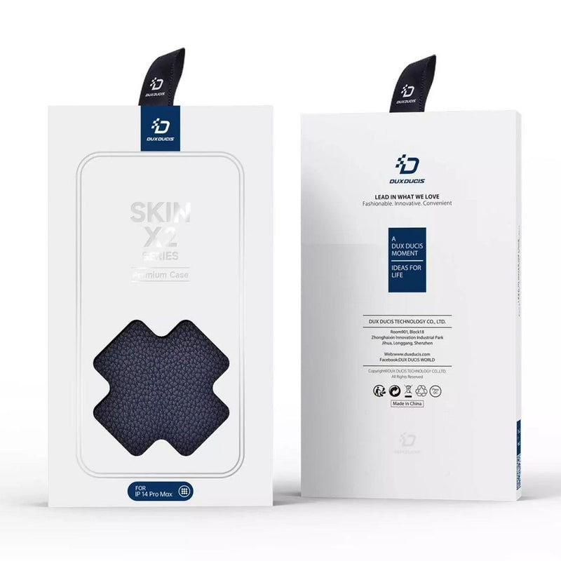 Optimaler Schutz & Stil für Ihr iPhone 14 Pro Max: Die Dux Ducis Skin X2 Ledertasche! Passgenau, mit Aussparungen für volle Funktionalität, ökologischem Leder und TPU-Innenleben. Inklusive Kartenfach & Ständerfunktion.