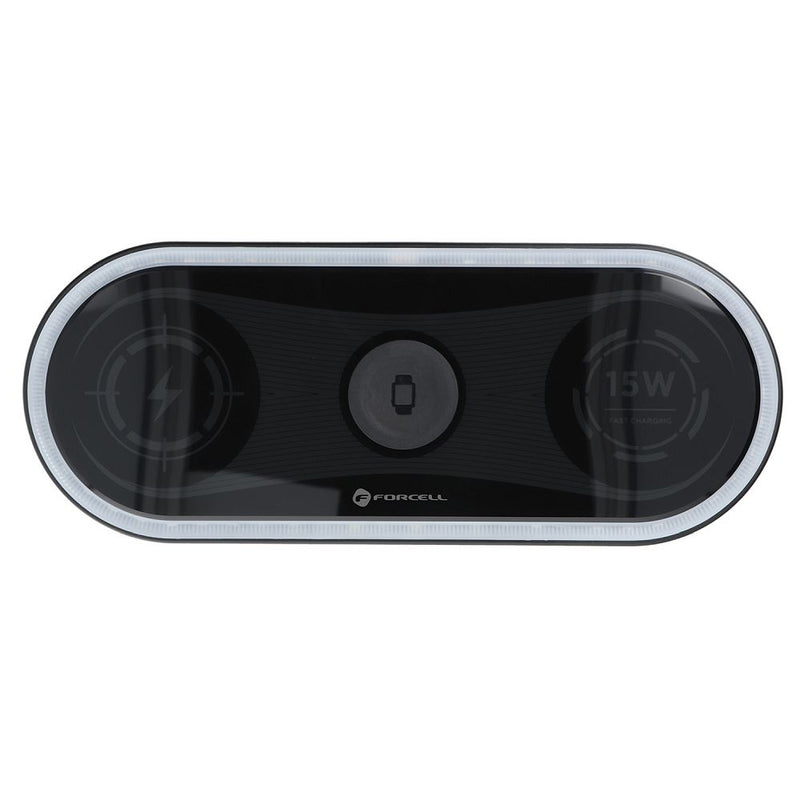 Optimieren Sie Ihren Ladevorgang mit dem Forcell F-ENERGY Ellipse 3-in-1 Wireless Charger! Perfekt für Apple-Produkte, ermöglicht das 15W Gerät schnelles Laden von iPhone, Apple Watch & AirPods. Stilvoll, sicher und platzsparend.