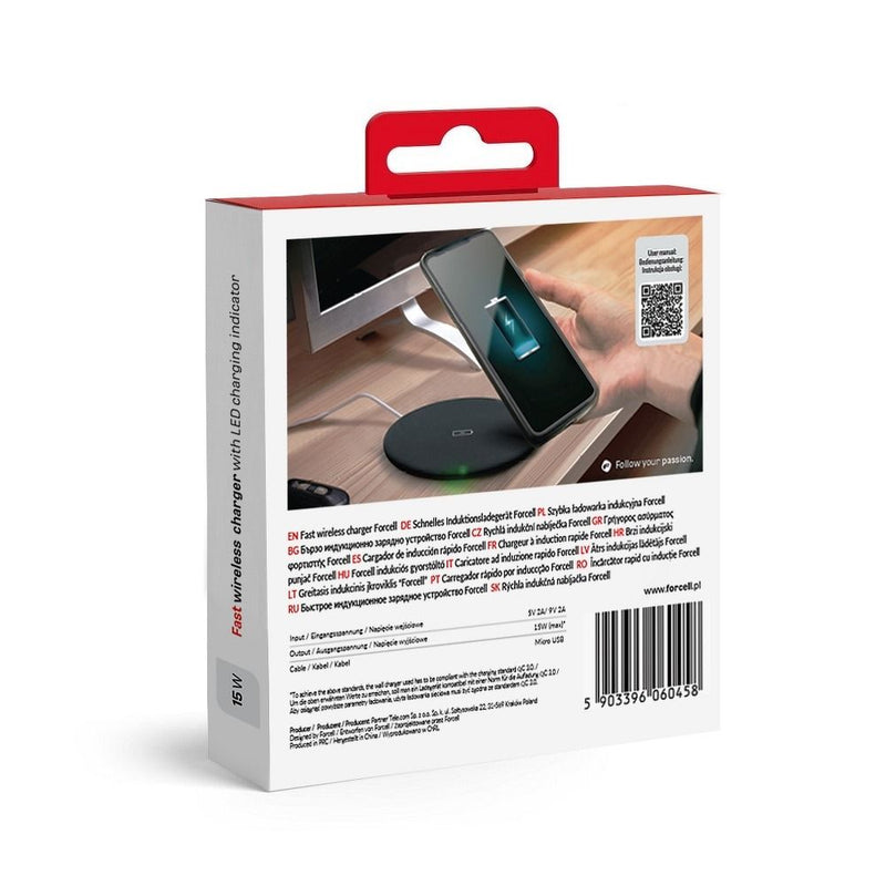 Laden Sie Ihr Smartphone schnell & sicher mit dem Forcell Induktiven Schnellladepad QC 15W. Qi-zertifiziert, kompatibel mit Quick Charge, elegant und tragbar. Ideal für unterwegs!