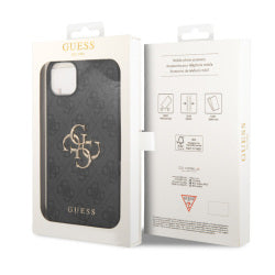 Guess PU 4G Metal Logo Case für Apple iPhone 15 Grey