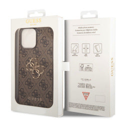 Guess PU 4G Metal Logo Case for iPhone 15 Pro Max Brown