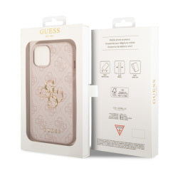 Guess PU 4G Metal Logo Case for iPhone 15 Pink