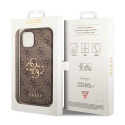 Guess PU 4G Metal Logo Case für Apple iPhone 15 braun