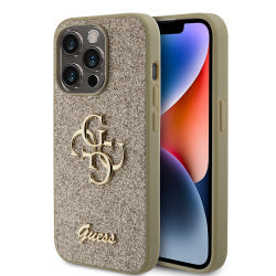 Guess PU Glitter 4G Metal Logo Case für Apple iPhone 15 Pro Gold
