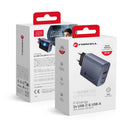 Reise-Ladegerät 2 x Typ C + USB A PD QC4.0 4A 65W Grau