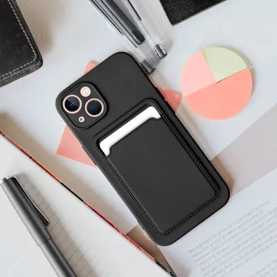 Schwarze Hülle mit Kartenfach für Apple iPhone 15 Pro