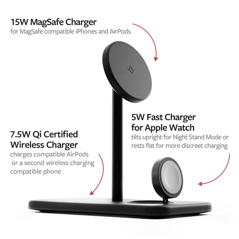 Twelve South HiRise 3 Deluxe – 3-in-1 Wireless Charger (Schwarz)