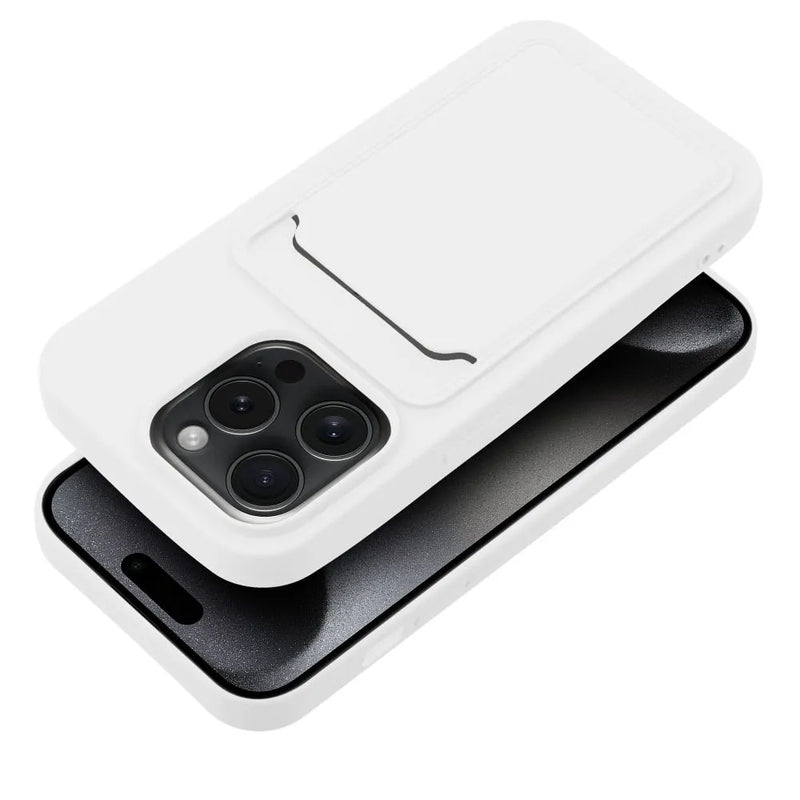 Weisse Schutzhülle mit Kartenfach für das Apple iPhone 15 Pro