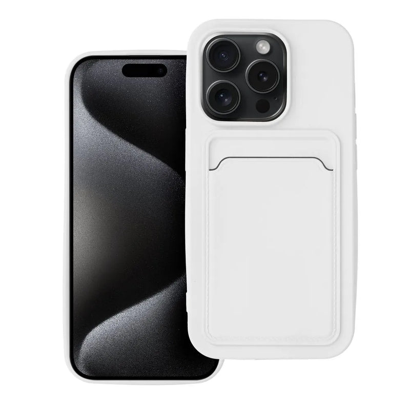 Weisse Schutzhülle mit Kartenfach für das Apple iPhone 15 Pro