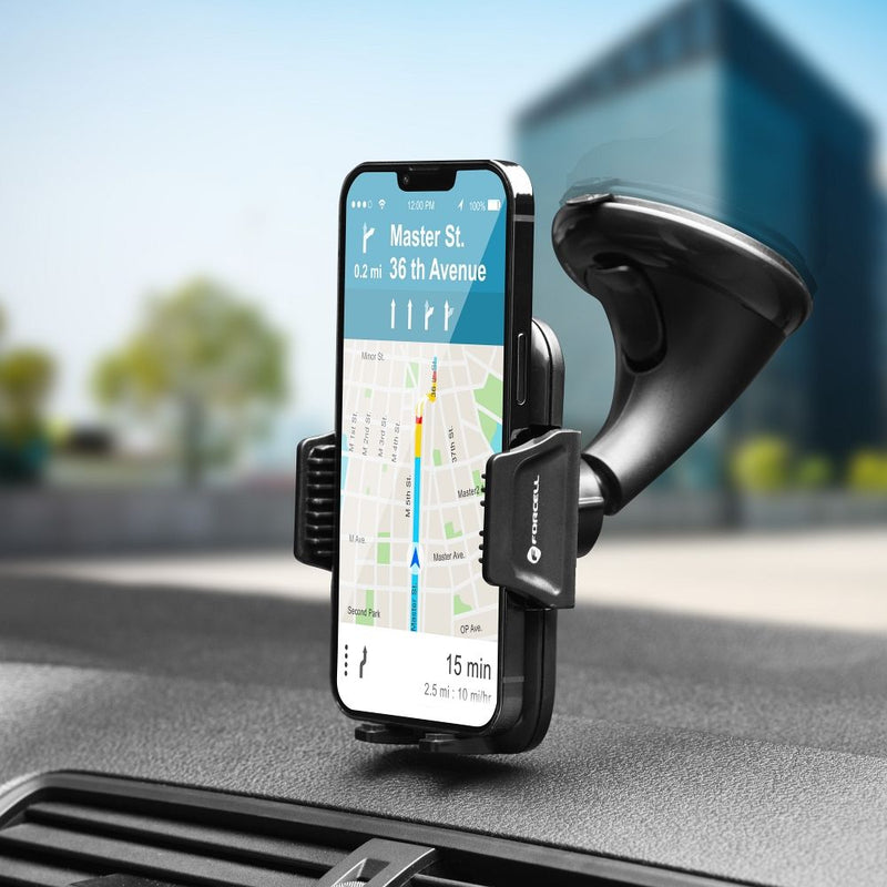 Die universelle KFZ-Halterung, verstellbar und mit elegantem Carbon-Motiv, ist ideal für jedes Fahrzeug. Kompatibel mit Geräten von 3-6 Zoll, unterstützt 360° Rotation. Sicherer Halt durch Saugnapf mit Verriegelungsclip. Optimal für Navigation und Freisprechfunktion.