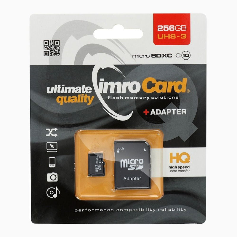 Die IMRO MicroSD Speicherkarte mit 256GB bietet hohe Geschwindigkeiten von bis zu 100MB/s und gehört zur Klasse 10 UHS-3. Inklusive SD-Adapter ist sie ideal für schnelle Datentransfers und kompatibel mit einer Vielzahl von Geräten.