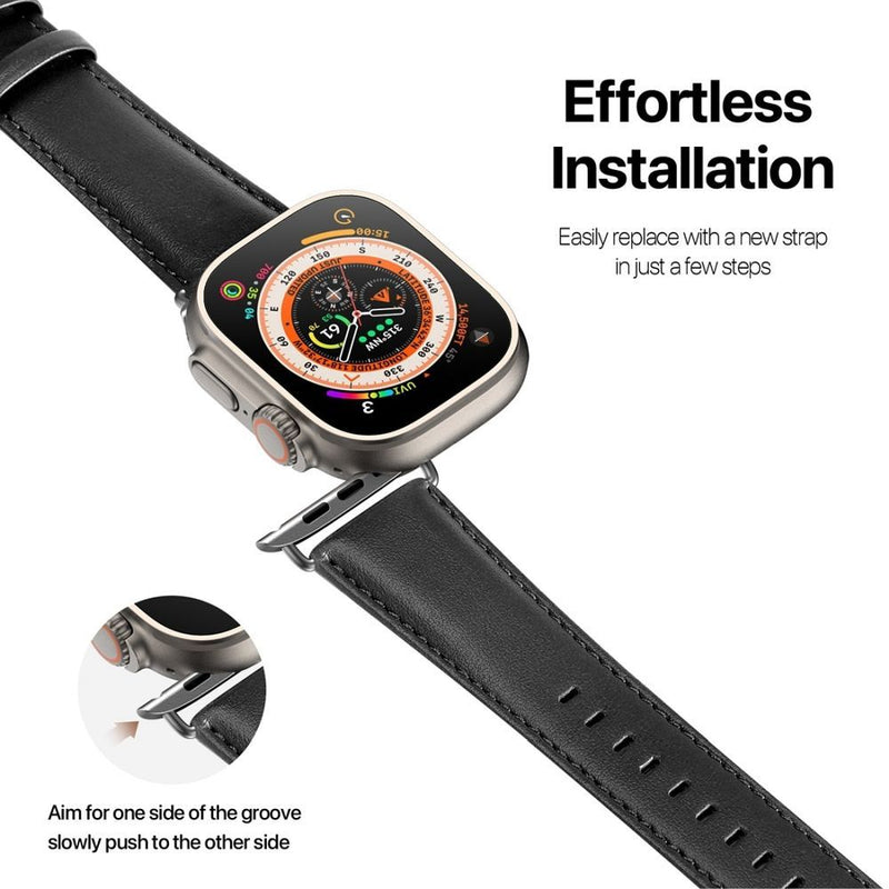 Stil trifft auf Komfort: Das DUX DUCIS Strap YS aus echtem Leder in Schwarz ist das perfekte Accessoire für deine Apple Watch (42/44/45/49 mm). Mit seinem eleganten Design ist es sowohl für das Büro als auch für den Alltag bestens geeignet.