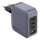 Der FORCELL F-Energy GaN VT-46 ist ein kompakter, leistungsstarker Reiselader, ausgestattet mit drei USB-C-Anschlüssen und einem USB-A-Anschluss. Er bietet dank Power Delivery (PD) und Quick Charge 4.0-Technologie schnelles Aufladen mit bis zu 100 Watt Leistung und ist damit ideal für das Aufladen verschiedener Geräte, einschließlich Laptops. Mit seinem eleganten grauen Design ist dieser Charger eine praktische Ergänzung für die moderne Technikausstattung unterwegs.