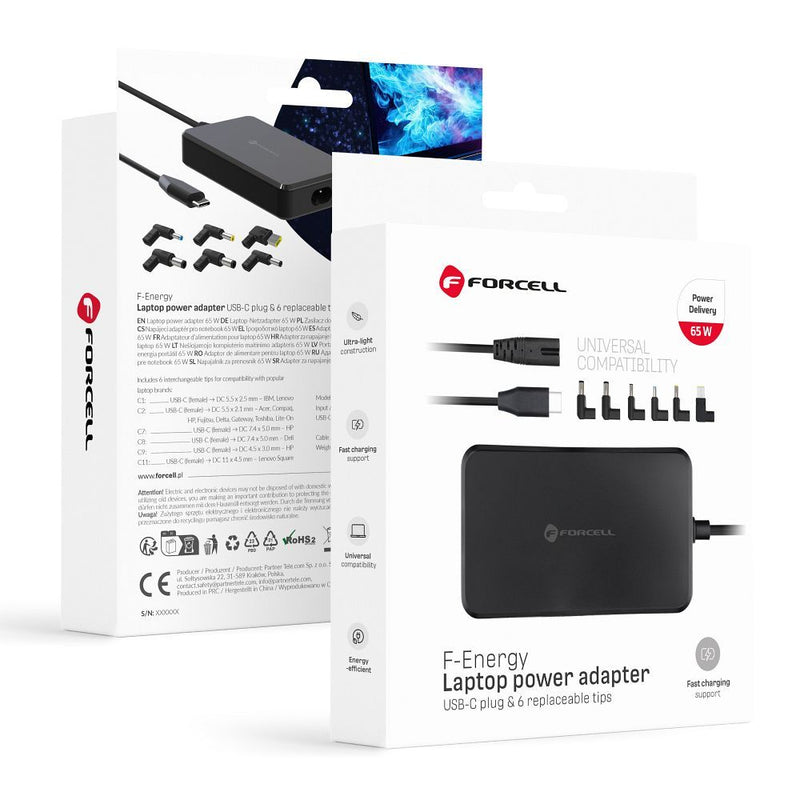 Universal-Laptop-Ladegerät 65 W (6 Adapter) – schwarz