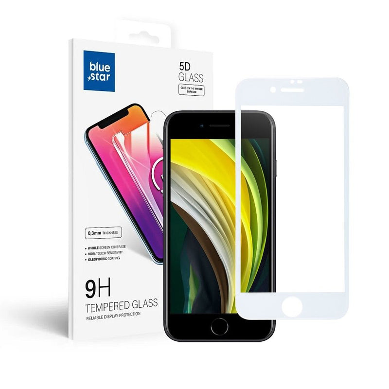 Schützen Sie Ihr Apple iPhone SE/8/7 mit dem hochwertigen 5D Schutzglas von Blue Star. Dieses robuste Panzerglas bietet eine 9H Härte und ist nur 0,3mm dick, für uneingeschränkte Touchsensitivität und Klarheit. Das weiße Design passt nahtlos zu Ihrem Gerät und bietet einen umfassenden Schutz der gesamten Front. Mit der inklusiven Montageanleitung ist das Anbringen schnell und blasenfrei erledigt.