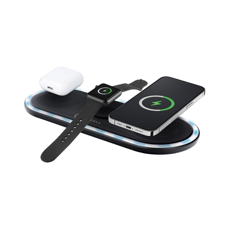 Optimieren Sie Ihren Ladevorgang mit dem Forcell F-ENERGY Ellipse 3-in-1 Wireless Charger! Perfekt für Apple-Produkte, ermöglicht das 15W Gerät schnelles Laden von iPhone, Apple Watch & AirPods. Stilvoll, sicher und platzsparend.