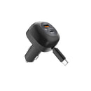 Autolader Forcell F-Energy Alu USB-C + USB-A mit ausziehbarem USB-C Kabel, PD QC4.0 SFC2.0 3A 75 W schwarz